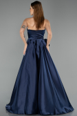 Long Navy Blue Satin Evening Dress ABU5541