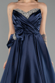 Long Navy Blue Satin Evening Dress ABU5541