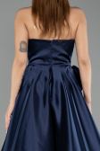 Long Navy Blue Satin Evening Dress ABU5541
