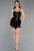 Mini Black Satin Party Dress ABK2497