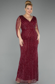 Long Burgundy Stony Plus Size Evening Dress ABU5478