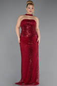 Long Burgundy Beaded Plus Size Evening Gown ABU5495