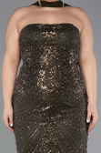Long Dark Khaki Beaded Plus Size Evening Gown ABU5495