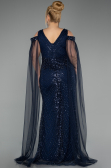 Long Navy Blue Beaded Plus Size Evening Gown ABU5498