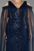 Long Navy Blue Beaded Plus Size Evening Gown ABU5498