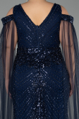 Long Navy Blue Beaded Plus Size Evening Gown ABU5498