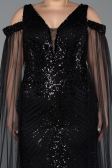 Long Black Beaded Plus Size Evening Gown ABU5498
