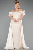 Beige Long Beaded Plus Size Evening Dress ABU5155