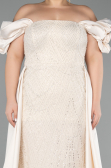 Beige Long Beaded Plus Size Evening Dress ABU5155