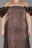 Brown Long Beaded Plus Size Evening Dress ABU5155