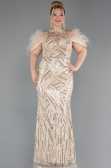 Long Beige Beaded Plus Size Evening Dress ABU5540