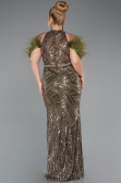 Long Olive Drab Beaded Plus Size Evening Dress ABU5540