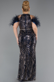 Long Navy Blue Beaded Plus Size Evening Dress ABU5540