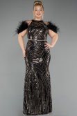 Long Black Beaded Plus Size Evening Dress ABU5540