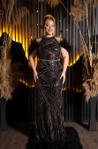Long Black Beaded Plus Size Evening Dress ABU5540