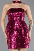 Fuchsia Halter Neck Mini Sequin Party Dress ABK2201