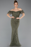 Long Olive Drab Beaded Evening Dress ABU5547
