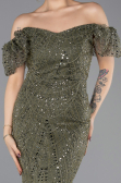 Long Olive Drab Beaded Evening Dress ABU5547