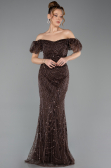 Long Brown Beaded Evening Dress ABU5547