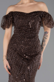 Long Brown Beaded Evening Dress ABU5547