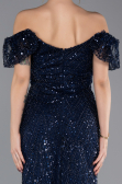Long Navy Blue Beaded Evening Dress ABU5547