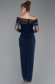 Long Navy Blue Beaded Evening Dress ABU5550