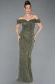 Long Olive Drab Beaded Evening Dress ABU5557