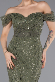 Long Olive Drab Beaded Evening Dress ABU5557