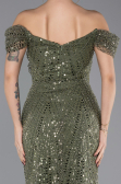Long Olive Drab Beaded Evening Dress ABU5557
