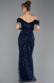 Long Navy Blue Beaded Evening Dress ABU5557