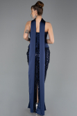 Long Navy Blue Beaded Evening Dress ABU5556