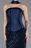 Long Navy Blue Beaded Evening Dress ABU5556