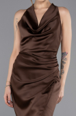 Midi Brown Satin Party Dress ABK2506