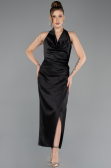 Midi Black Satin Party Dress ABK2506