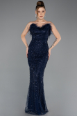 Long Navy Blue Beaded Evening Dress ABU5590