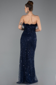 Long Navy Blue Beaded Evening Dress ABU5590