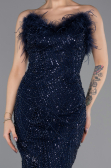 Long Navy Blue Beaded Evening Dress ABU5590