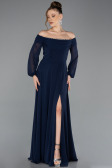 Long Navy Blue Chiffon Evening Dress ABU5591