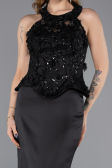 Long Black Satin Evening Dress ABU5601