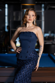 Long Navy Blue Dantelle Mermaid Prom Dress ABU5612