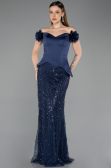 Long Navy Blue Beaded Evening Dress ABU5616