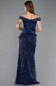 Long Navy Blue Beaded Evening Dress ABU5616