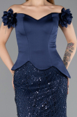 Long Navy Blue Beaded Evening Dress ABU5616