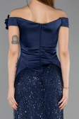 Long Navy Blue Beaded Evening Dress ABU5616