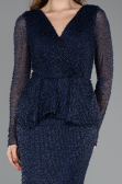 Long Navy Blue Beaded Evening Dress ABU5648
