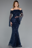 Long Navy Blue Scaly Mermaid Evening Gown ABU5623