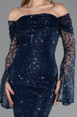 Long Navy Blue Scaly Mermaid Evening Gown ABU5623