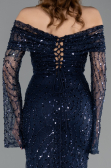 Long Navy Blue Scaly Mermaid Evening Gown ABU5623
