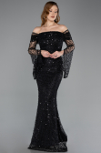 Long Black Scaly Mermaid Evening Gown ABU5623