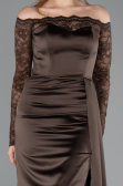 Long Brown Satin Mermaid Evening Gown ABU5641